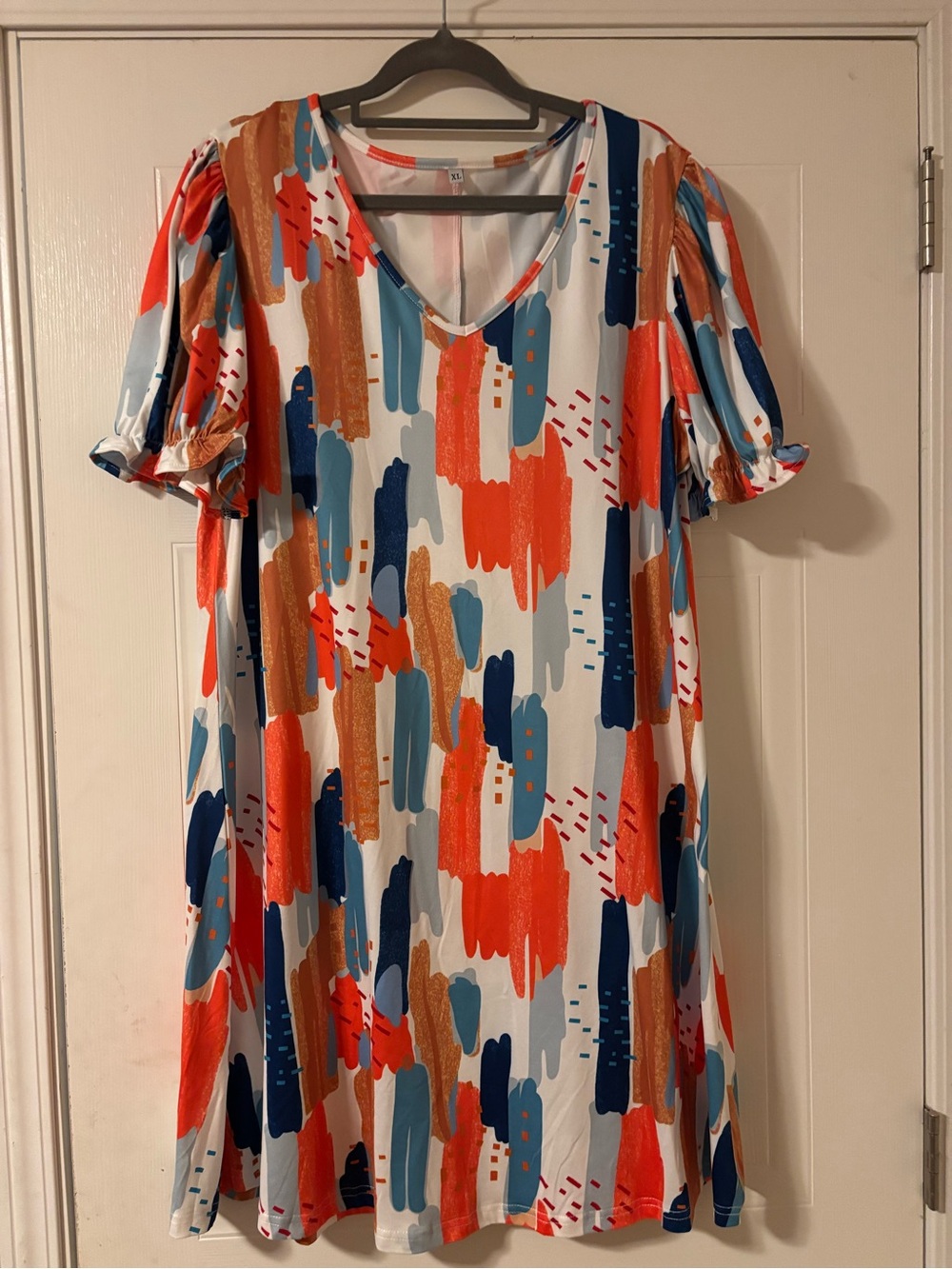 Vibrant Abstract Print V-Neck Women’s Dress - Multicolor